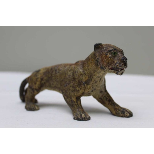 138 - A 19th century cast & painted spelter lion and lioness, he stands 8cm high