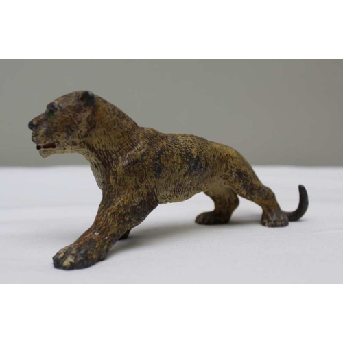 138 - A 19th century cast & painted spelter lion and lioness, he stands 8cm high