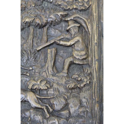 140 - A 19th century carved oak panel stag hunting scene, 26cm x 20cm