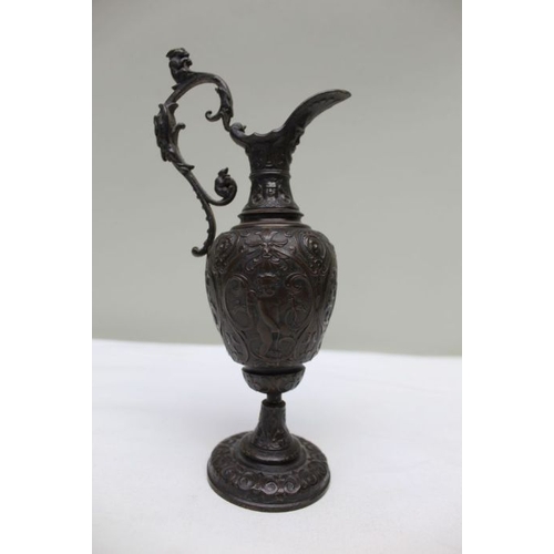 160 - A 19th century bronze ewer, 20cm, together with a cast bronze Classical male statue, 14cm