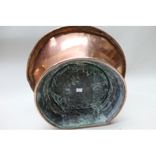 174 - A quantity of antique copper, foot warmer, hot water bowl, tap and cistern