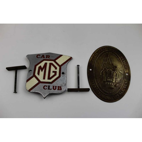 178 - An original MG Car Club badge, chrome & enamel, of shield form, 9cm x 9cm, together with a 1995 Cove... 