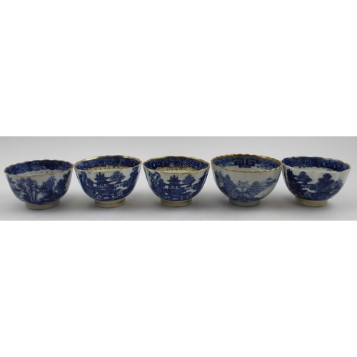 204 - A collection of five various 18th century blue & white porcelain tea bowls and saucers, includes Cau... 