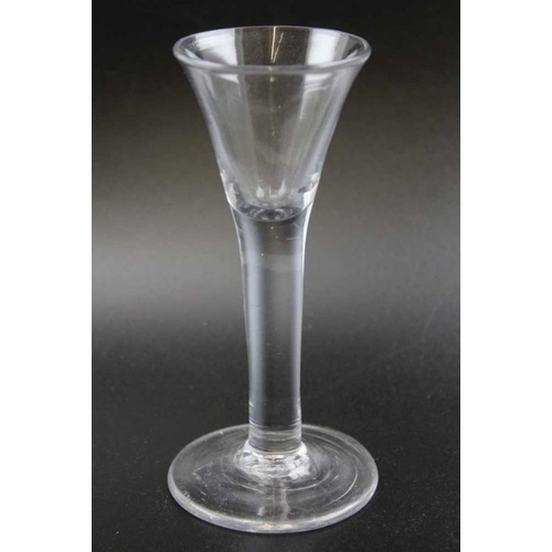 223 - A trio of glass to include 18th century plain stem glass, circa 1750 with a Victorian opaque twist c... 