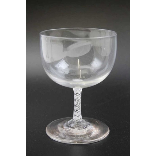 223 - A trio of glass to include 18th century plain stem glass, circa 1750 with a Victorian opaque twist c... 