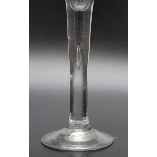 226 - An 18th century bubble stem glass circa 1745, together with an 18th century Continental opaque twist... 