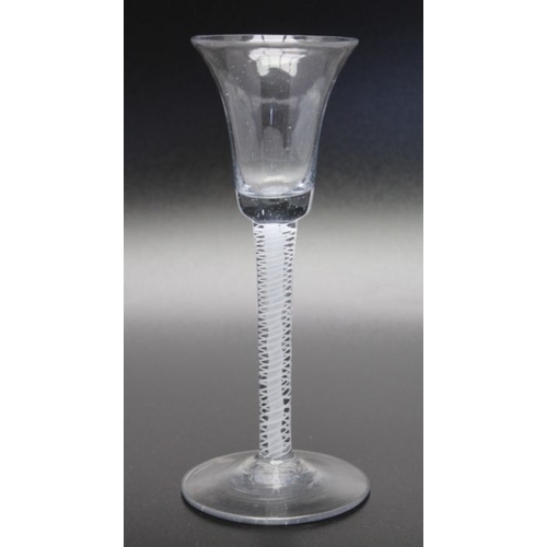 236 - An 18th century opaque twist glass, single stem opaque twist with central cable bell bowl circa 1760... 