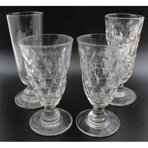 258 - A pair of 19th century disk cut rummers 15cm tall together with a moulded glass and a plane glass tu... 