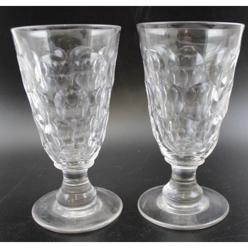 258 - A pair of 19th century disk cut rummers 15cm tall together with a moulded glass and a plane glass tu... 