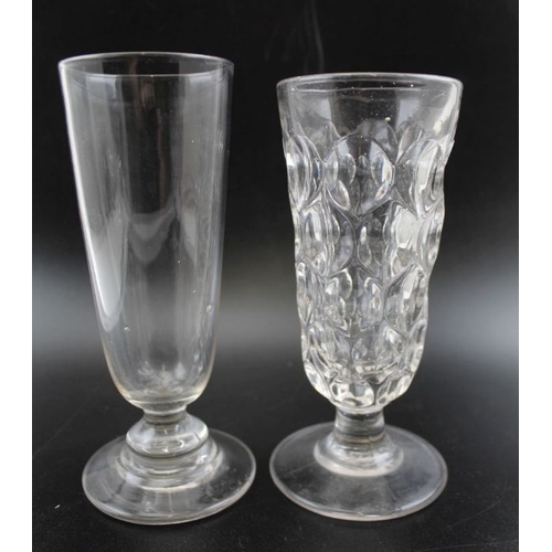 258 - A pair of 19th century disk cut rummers 15cm tall together with a moulded glass and a plane glass tu... 