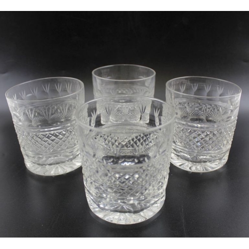 264 - A set of four Cumbria Crystal hobnail and faceted whisky tumblers