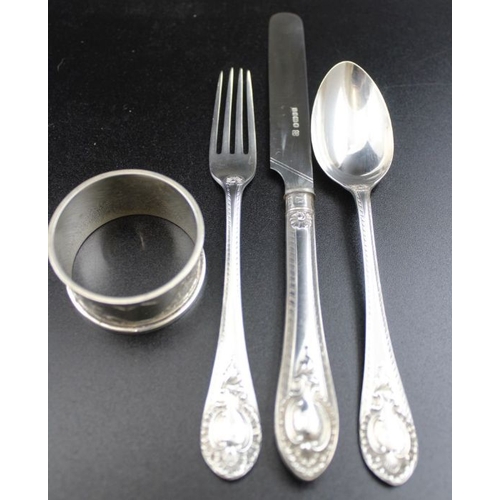 29 - A matched silver Christening set, in a silk & velvet lined case, comprising; a Victorian fork and sp... 