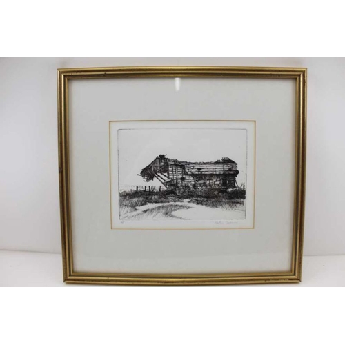 307 - After Martin Caulkin, Three artist proof engravings, depicting dilapidated wooden structures. 12.5 x... 