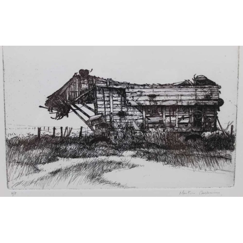 307 - After Martin Caulkin, Three artist proof engravings, depicting dilapidated wooden structures. 12.5 x... 