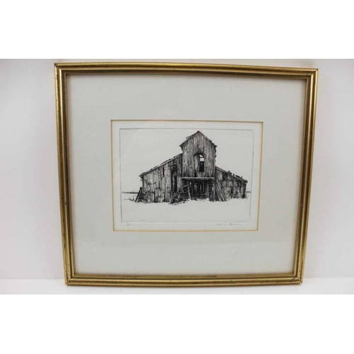 307 - After Martin Caulkin, Three artist proof engravings, depicting dilapidated wooden structures. 12.5 x... 