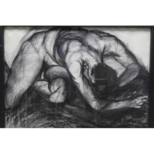 309 - A 20th century charcoal drawing, recumbent male, 57cm x 82cm, ebonised frame, glazed