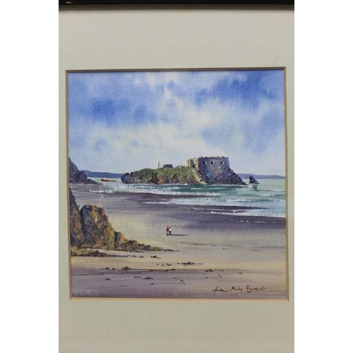 318 - A... M... B..., Channel Islands coastal scene with defensive wartime fort, watercolour, signed indis... 