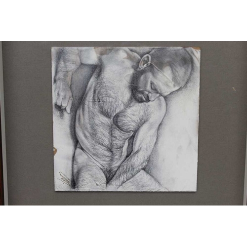 327 - Chris Lopez,  male study pencil on board, 15cm square, signed and framed