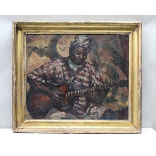 331 - Tod Picton - Warlow (1907-1981), North African Jazz Guitarist, 62cm x 75cm, oil on board, signed & d... 