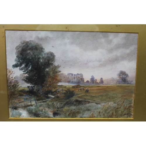 337 - Herbert Edward Cox, late 19th century study of Kenilworth castle with cattle in the foreground, a wa... 