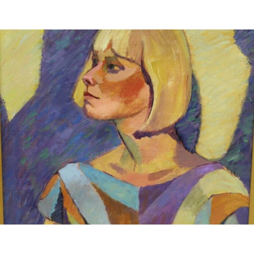 346 - Olwen Tarrant, female portrait 'Vesla & her Shadow', oil on canvas, 60cm x 60cm, signed on rear stre... 