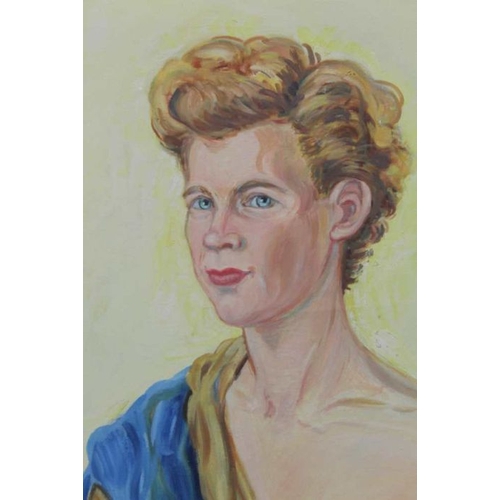 355 - Maria Hilldshinski, portrait of Celia Imrie, oil on canvas, 70cm x 90cm, signed & unframed