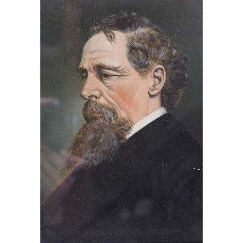 362 - British School c.1900, 'Profile portrait of Charles Dickens', oil painting on card or board, 24cm x ... 