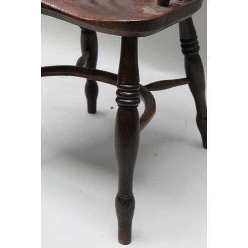 382 - A 19th century provincial open armchair, ash & elm, low hoop back with pierced splat, turned support... 