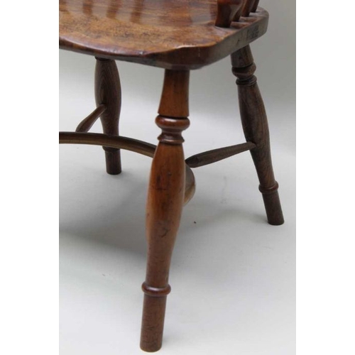 383 - A 19th century provincial open armchair, yew & elm, low hoop back with pierced splat, turned support... 