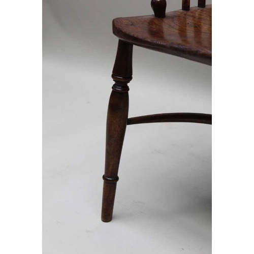 384 - A 19th century provincial open armchair, yew & elm, low hoop back with pierced splat, turned support... 