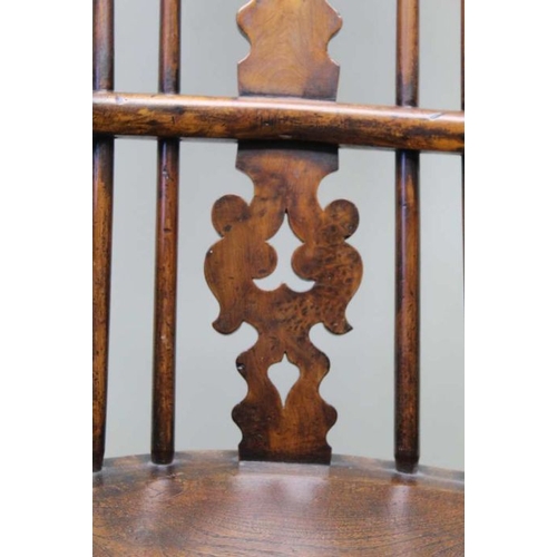 386 - A 19th century provincial hoop stick & pierced splat back, open armchair, yew wood with an elm seat,... 