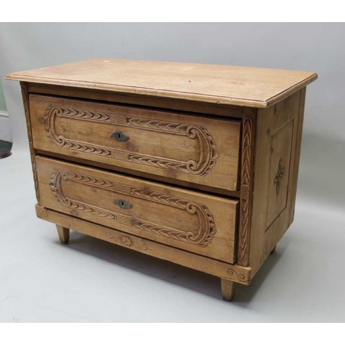 402 - A Continental two drawer chest with caved decoration 102 x 73 cm  51m deep