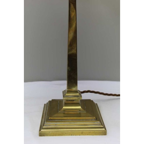 407 - Two brass table lamps, and shades, the tallest 38cm high