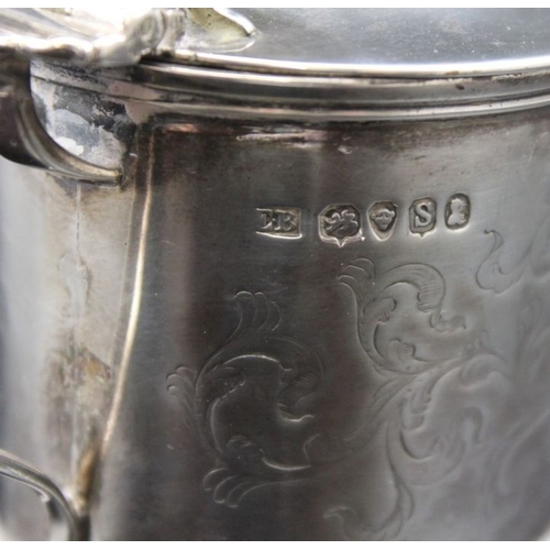 41 - A Silver William IV mustard pot, engraved decoration, falcon crest London 1833 complete with blue gl... 