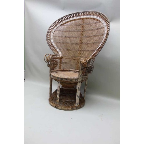 410 - Am early 1970's wicker 'Peacock' chair, with large fan back over a diablo seat natural finish with d... 