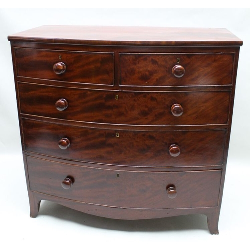 411 - A Victorian mahogany five drawer bow front chest, 103cm x 107cm