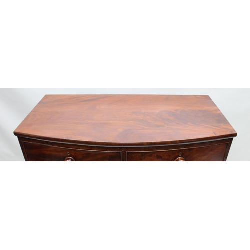 411 - A Victorian mahogany five drawer bow front chest, 103cm x 107cm