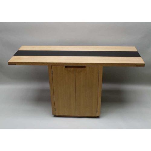 412 - A late 20th century Conran design 'Stripe' console table, oak with insert slate top over cupboard do... 