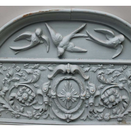 415 - A late 19th / early 20th century carved & gessoed wall panel, having arched top with birds in flight... 