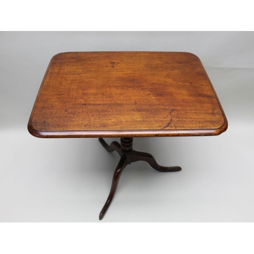 419 - A George III mahogany tilt top occasional table, rectangular top on stem and triform supports, 76cm ... 