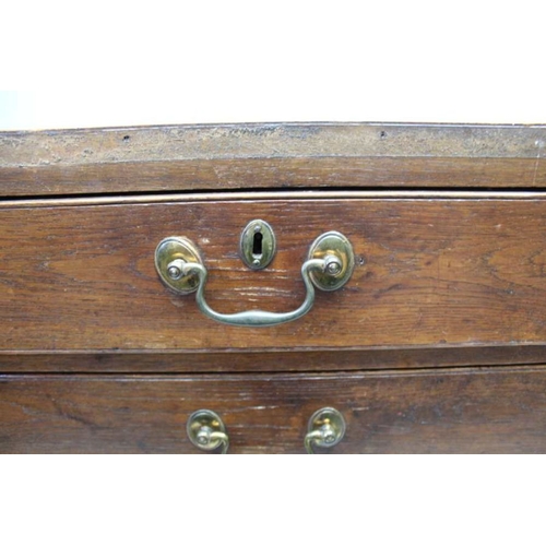 421 - A late 18th century oak six drawer chest, retaining period swan neck handles & blue paper linings, o... 