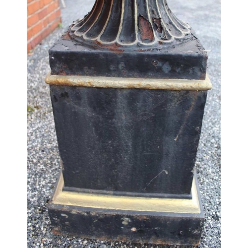 435 - An impressive black cast iron metal urn with everted egg and dart rim over a fluted body fluted foot... 