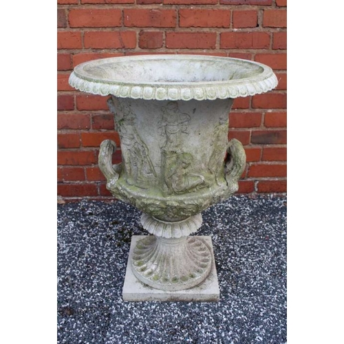 441 - A 19th century cast iron Borghese design urn, the everted egg & dart rim over a Classical frieze in ... 