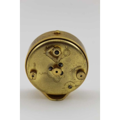 481 - A Jaeger Recital 8 brass cased travel clock, 4cm in diameter