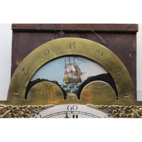 482 - Stevens, Boston, an 8-day oak longcase clock, with weight, pendulum, and two keys (mechanism & door)... 