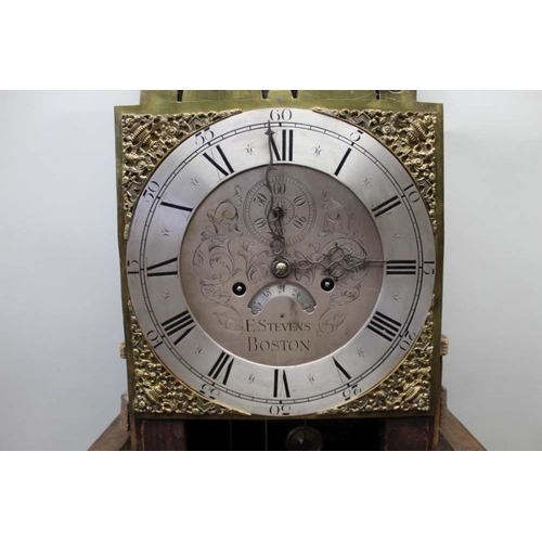 482 - Stevens, Boston, an 8-day oak longcase clock, with weight, pendulum, and two keys (mechanism & door)... 