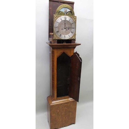 482 - Stevens, Boston, an 8-day oak longcase clock, with weight, pendulum, and two keys (mechanism & door)... 