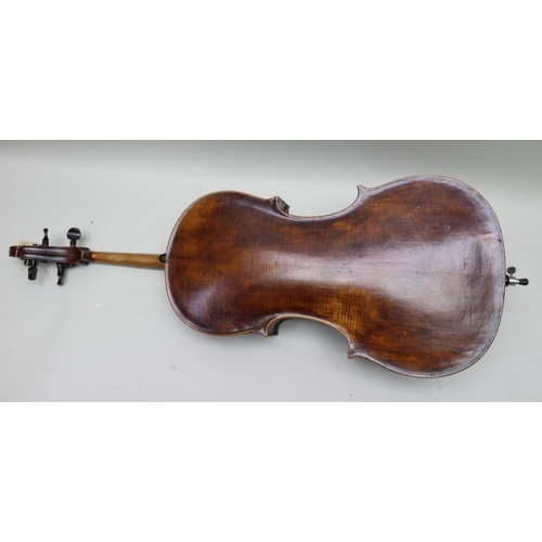 487 - A late 19th century German cello, unknown maker, from the top of the button at the back to the base:... 