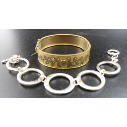 59 - A Victorian gilt bracelet, together with various silver chains and pendants