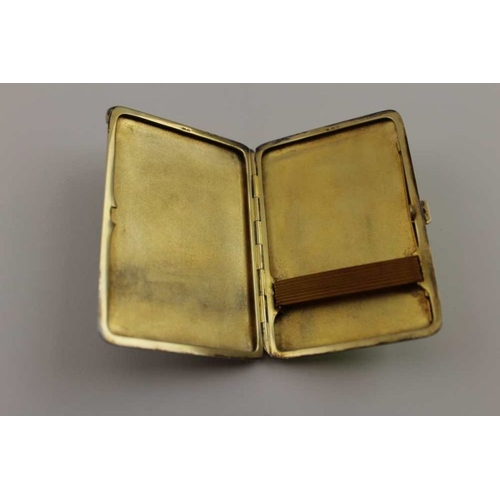 76 - A silver & gilt enamelled cigarette case, landscape panel to front, green guilloche to back, re-assa... 